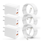 Paquete de 3 potentes cargadores de doble puerto de 20 W, cable de 6 pies