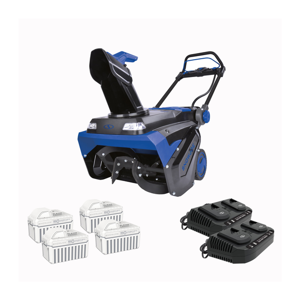 96v 21-Inch Snow Joe Brushless Snow Blower, 4 x 12.0Ah Batteries & 2 Chargers