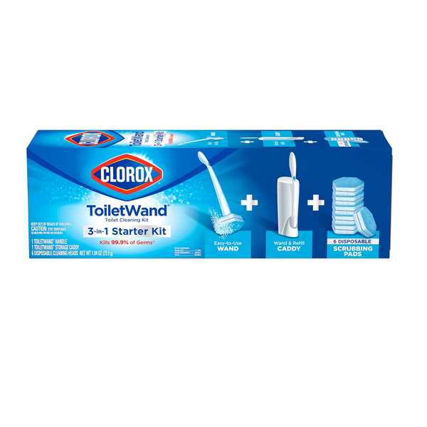 Clorox Toilet Cleaning Wand Kit with Caddy and 6 Disinfecting Refills - Removes Stains and Germs