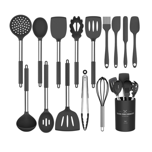 Juego de utensilios de cocina de silicona premium de 15 piezas en acero inoxidable antiadherente