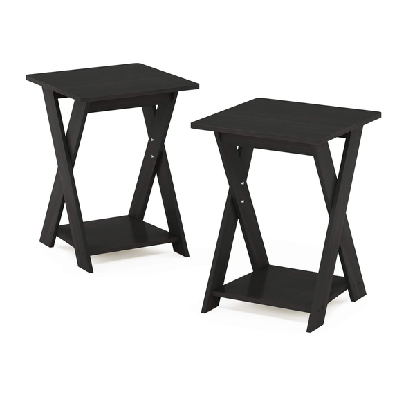 Juego de 2 mesas auxiliares con patas cruzadas Furinno: diseño moderno y simplista, acabado espresso