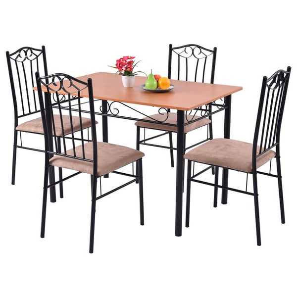 5 Piece Dining Set Wood Metal Table and 4 Chairs