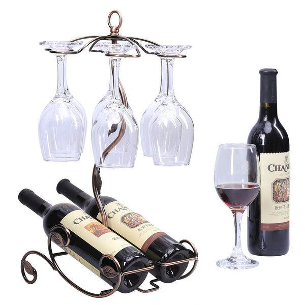 Tabletop Freestanding Stackable Wine Glass Rack With 2 Wine Bottle Holders