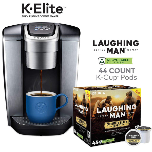 Keurig K-Elite, Brushed Silver Single Serve Coffee Maker and Laughing 44ct K-Cup Pods