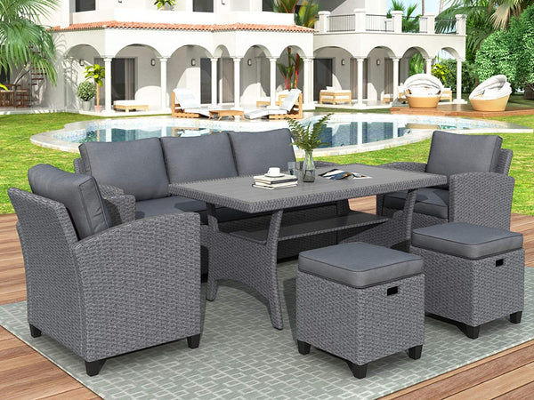 Juegos de muebles de jardín para exterior de 6 piezas con sofá de ratán de 3 plazas