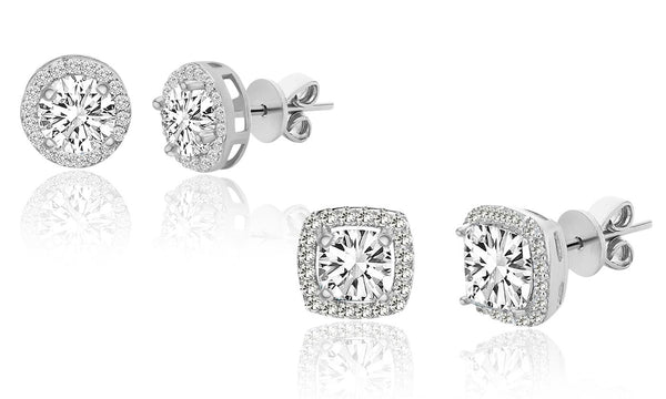 Juego de aretes con halo de plata de ley con cristales Swarovski de Angélique Paris