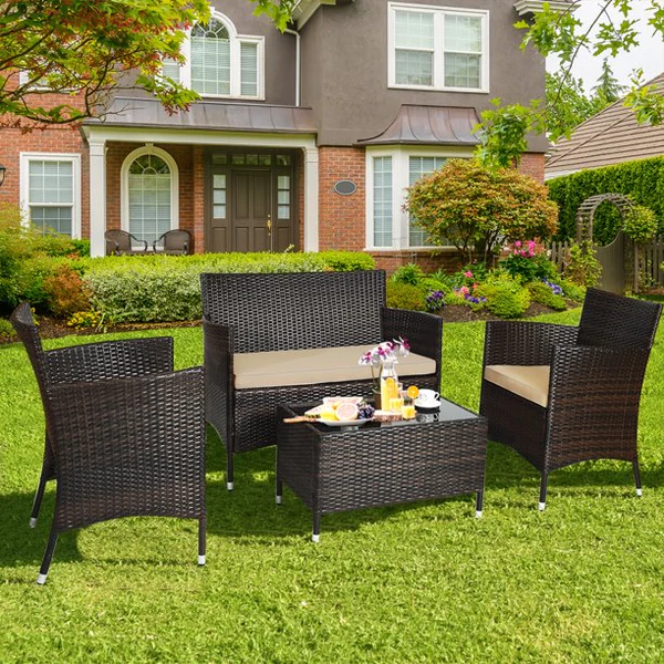 4 Piece Rattan Patio Furniture Set