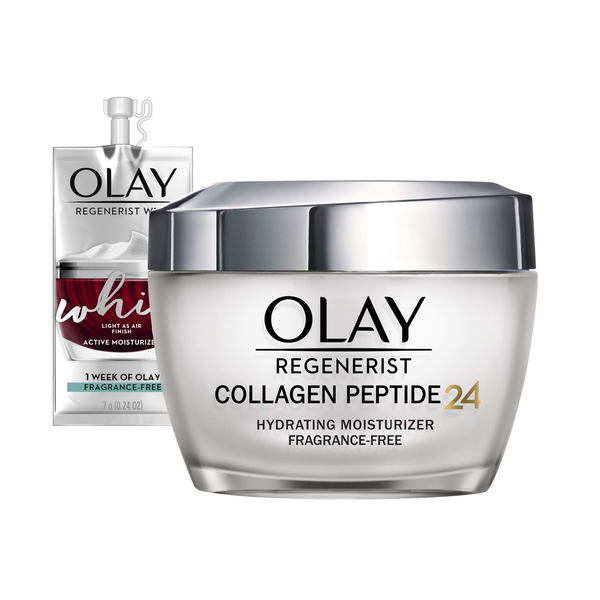 Crema hidratante Olay Regenerist Collagen Peptide 24, 1.7 oz + crema hidratante tipo látigo tamaño viaje