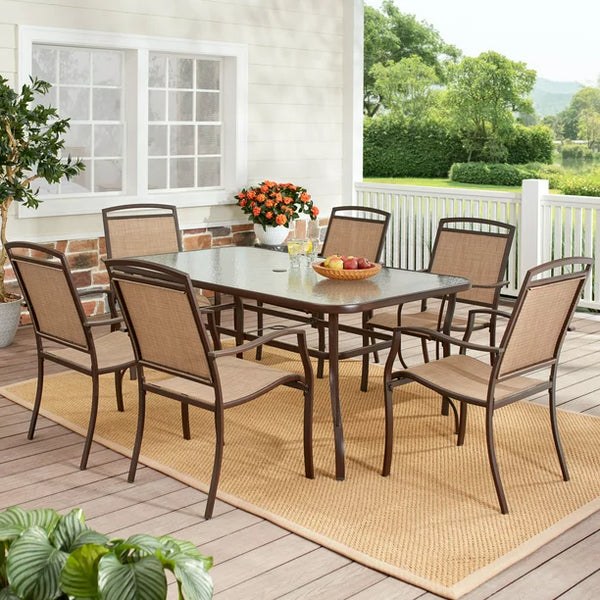 Mainstays Sand Dune Juego de comedor para patio al aire libre de 7 piezas