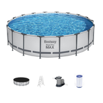 18ft Round Steel Frame Pool Set w/ Filter Pump, Ladder, & Cover