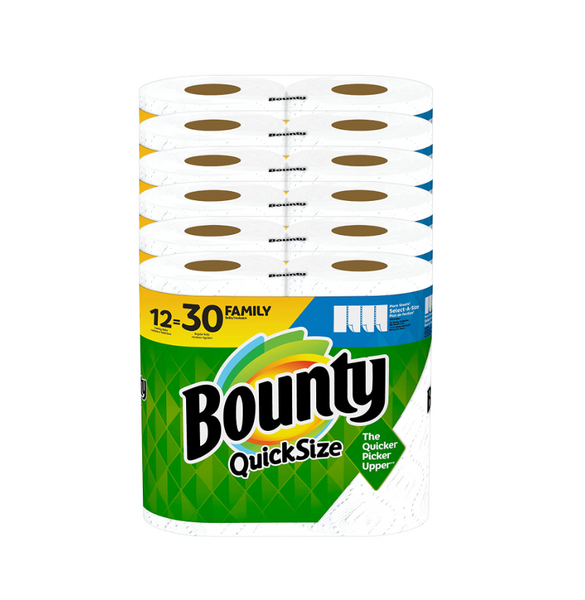 12 Family Rolls = 30 Regular Rolls of Bounty Quick-Size Paper Towels