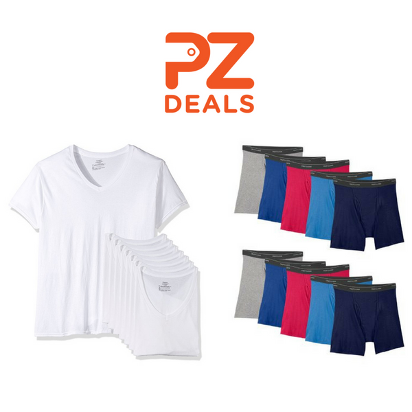 Pack of 7 Hanes T-Shirts or Pack of 10 Fruit of the Loom Boxer Briefs on sale