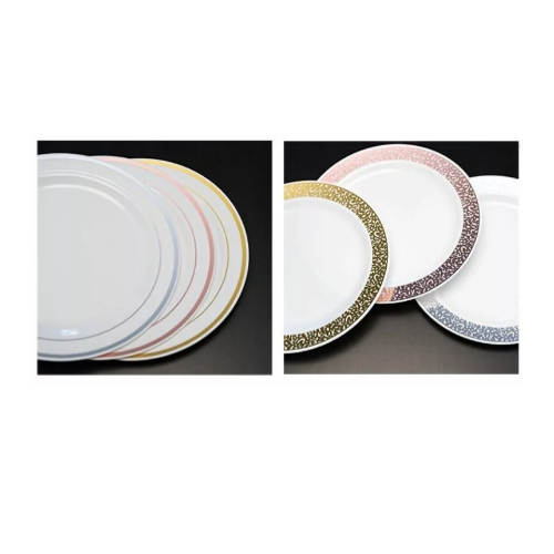 Platos de plástico desechables con borde de encaje dorado de 40 unidades 