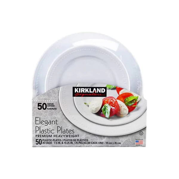 50 platos de plástico elegantes Kirkland Signature de alta calidad y peso pesado.