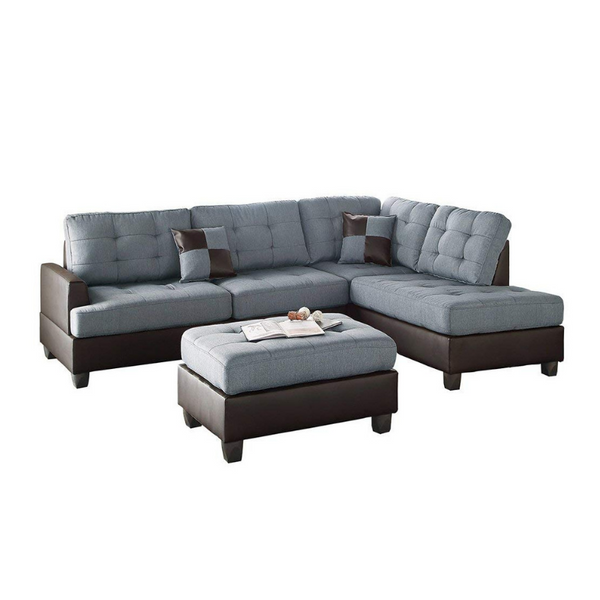 Poundex Polyfabric Left or Right Hand Chaise Sectional Set with Ottoman
