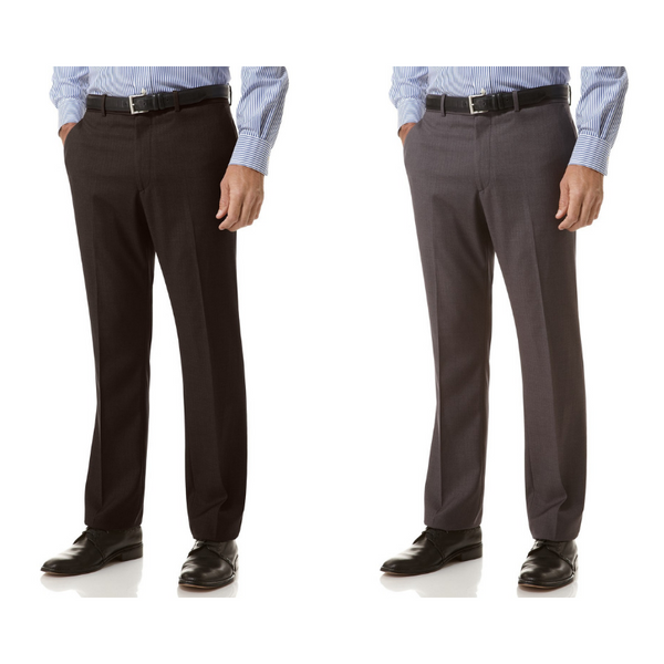 Pantalones de vestir de corte slim con parte delantera plana y sin planchado de Perry Ellis