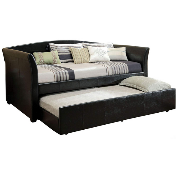 Furniture of America Elliss Leatherette Upholstered Daybed with Twin Trundle