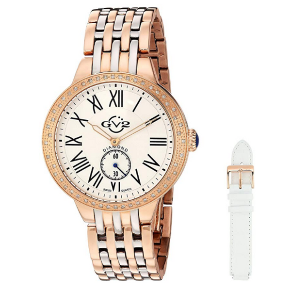 GV2 by Gevril Astor Reloj de oro rosa de dos tonos de cuarzo suizo con diamantes para mujer