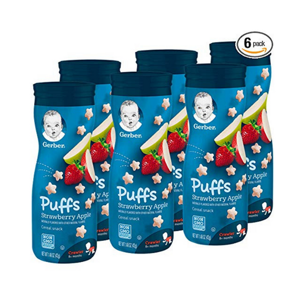 Gerber Puffs Cereal Snack, Strawberry Apple, 6 Count (Packaging may vary)