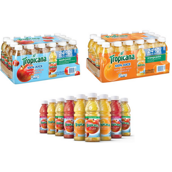 24 botellas de Tropicana jugo de manzana, naranja o paquete variado