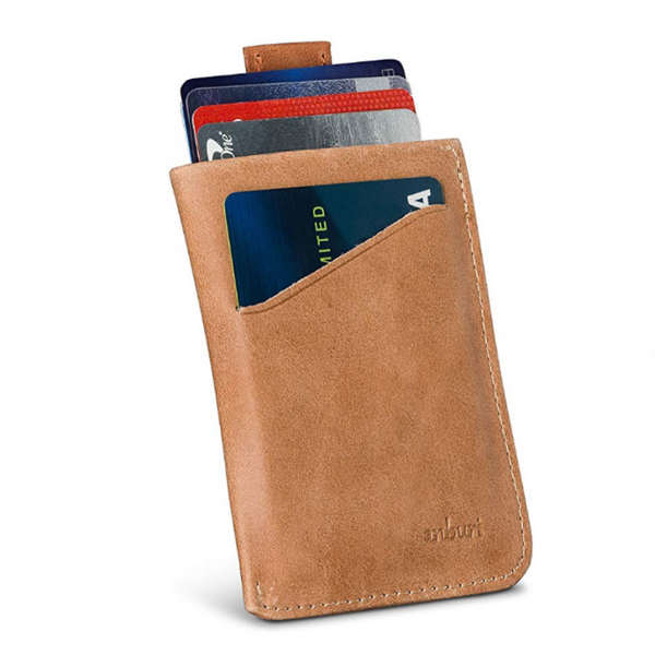 Cartera con funda para tarjetas de cuero genuino con lengüeta para acceso rápido a la tarjeta (6 colores)