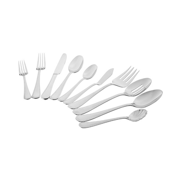 AmazonBasics 65-Piece Stainless Steel Flatware Silverware Set with Pearled Edge