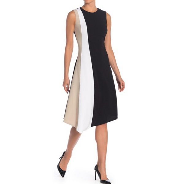 Vestido midi con rayas color block
