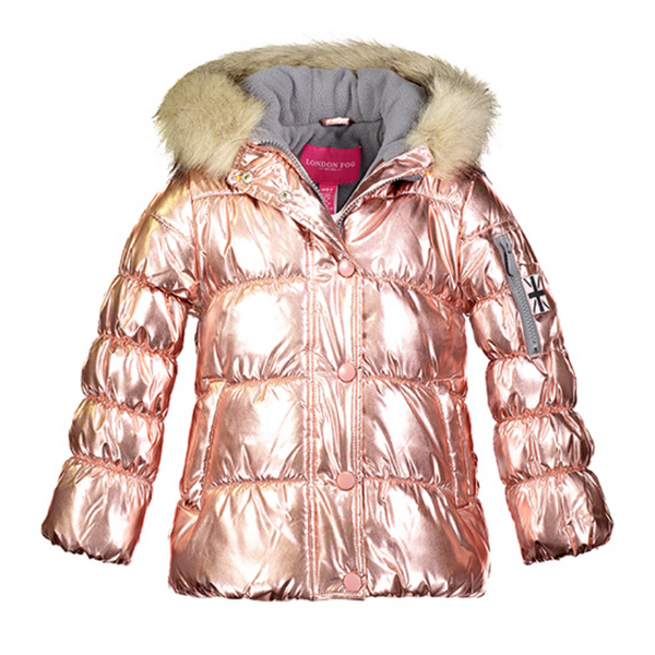 London Fog Girls Metallic Puffer Coat