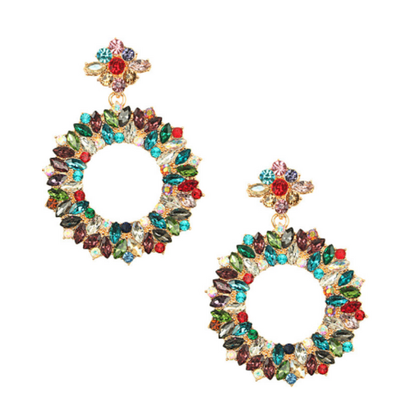 Multicolored Stone Drop Hoop Earrings