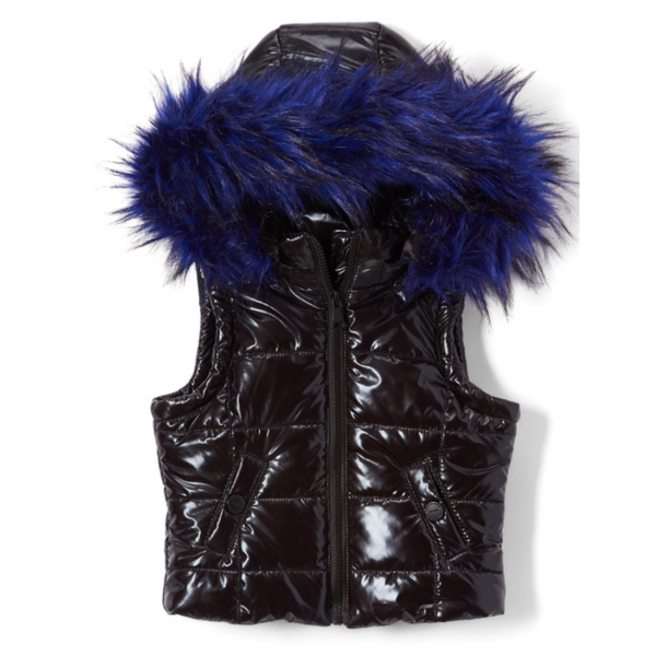 Girls Black Metallic Puffer Vest