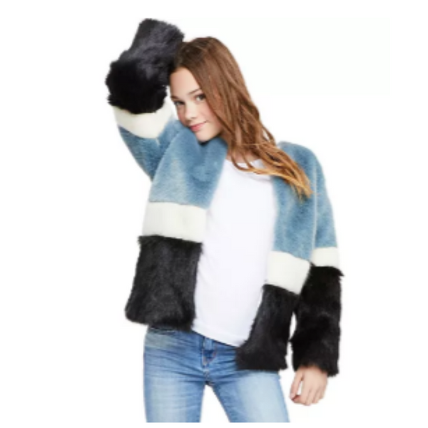 Girls Color-Block Faux Fur Coat