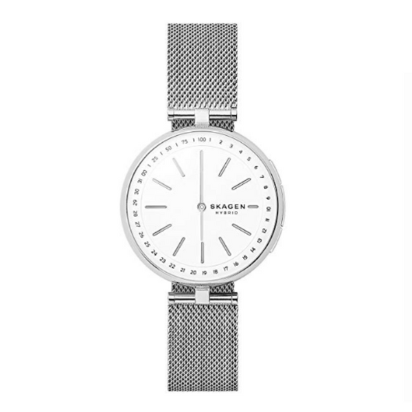 Skagen Reloj inteligente híbrido de malla de acero inoxidable Signatur T-Bar para mujer