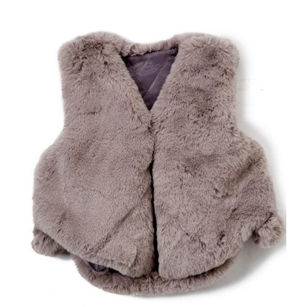 Girls Gray Faux Fur Vest