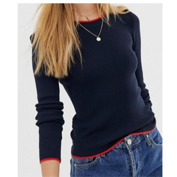 Jersey de canalé con bordes en contraste