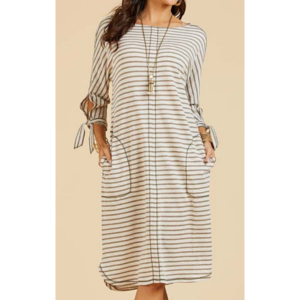 Stripe Tie-Sleeve Shift Dress