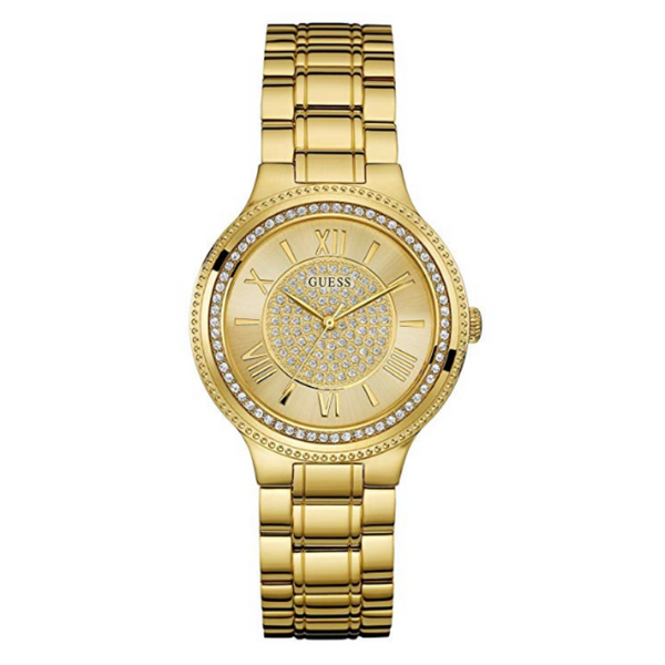 GUESS Women's Satinless Steel Crystal Accented Watch