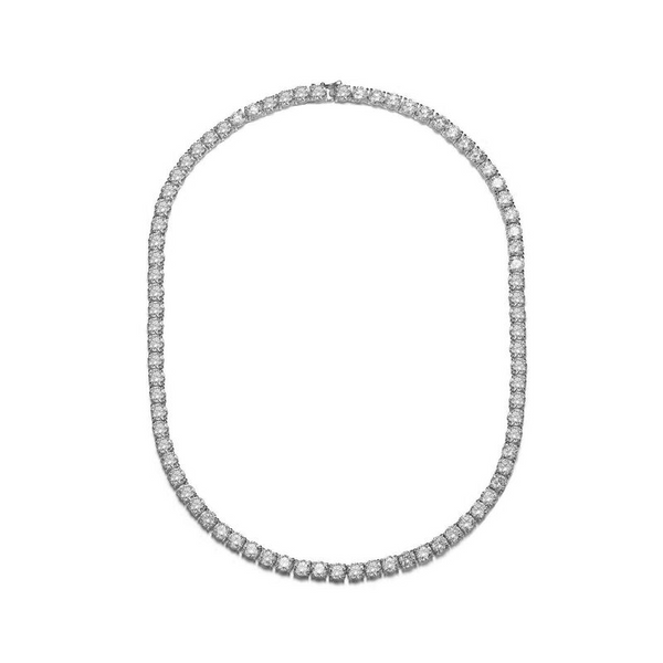 Rozzato Rhodium Plated Clear Round Cubic Zirconia 4mm Tennis Necklace
