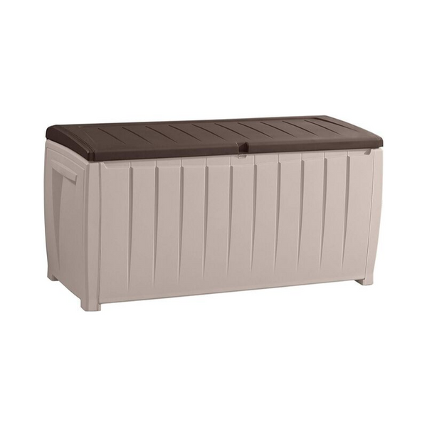 Caja de contenedor de almacenamiento de cubierta de plástico Keter, 90 galones