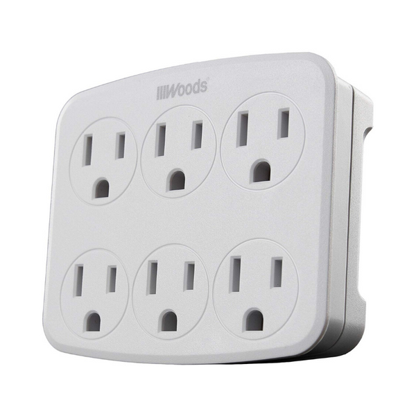 Woods Wall Adapter with 6 Grounded Outlets