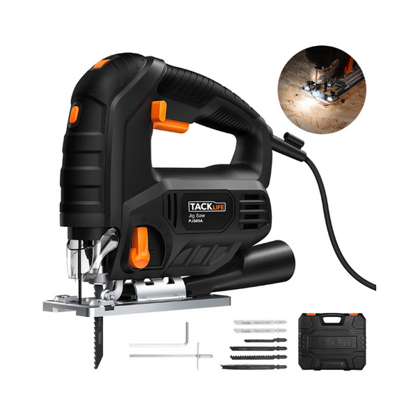 Sierra de calar TACKLIFE de 7,0 amperios con luz LED, 6 hojas