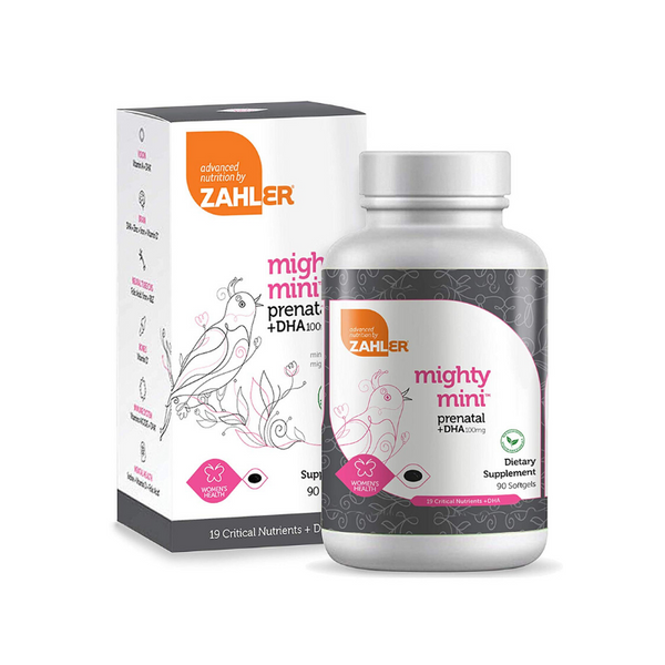 Zahler Mighty Mini Prenatal DHA, una vitamina prenatal completa al día para madre e hijo