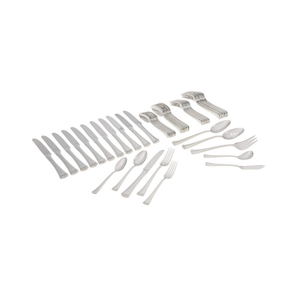 Lenox Portola Juego de cubiertos de acero inoxidable de 65 piezas, plateado