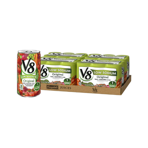 24 Cans Of V8 Low Sodium Original 100% Vegetable Juice