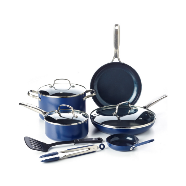 Juego de utensilios de cocina antiadherentes de cerámica de 10 piezas Blue Diamond (2 colores)