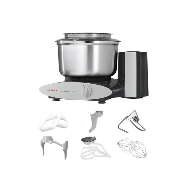Paquete de panadería con batidora de pie universal Bosch con tazón de acero inoxidable y accesorios para hornear