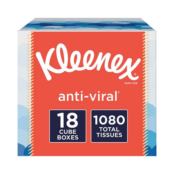 18 Cube Boxes Of Kleenex Anti-Viral Facial Tissues