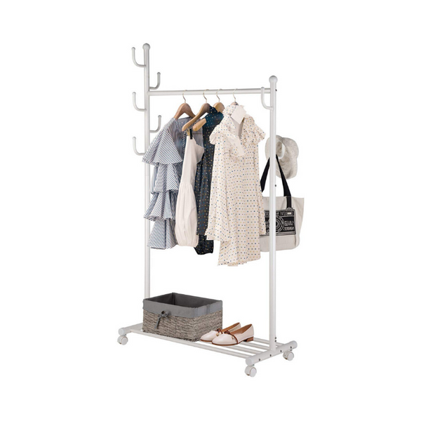 2-in-1 Rolling Garment Rack with Bottom Shelves