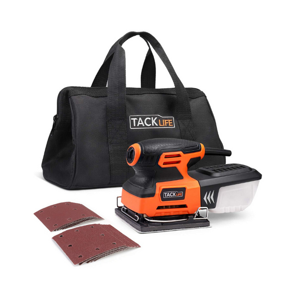 Lijadora de palma TackLife con hojas de lija de 12 piezas