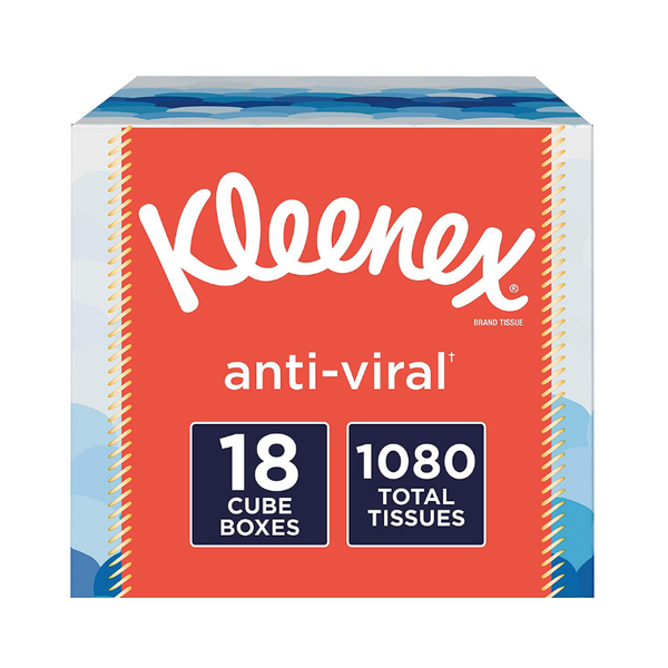 18 Cube Boxes Of 60 Kleenex Anti-Viral Facial Tissues