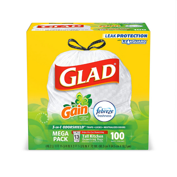 Pack Of 100 - 13 Gallon Drawstring Trash Bags